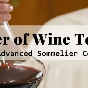 Advanced sommelier course advertisement with wine decanter.