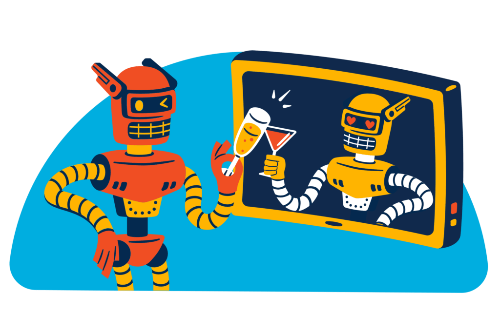 Robots toasting online with drinks